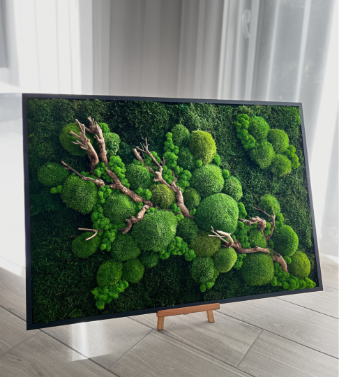 Obraz z mchu 70x100cm w czarnej, drewnianej ramie, poziomy