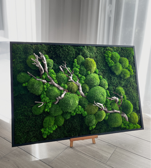 Obraz z mchu 70x100cm w czarnej, drewnianej ramie, poziomy