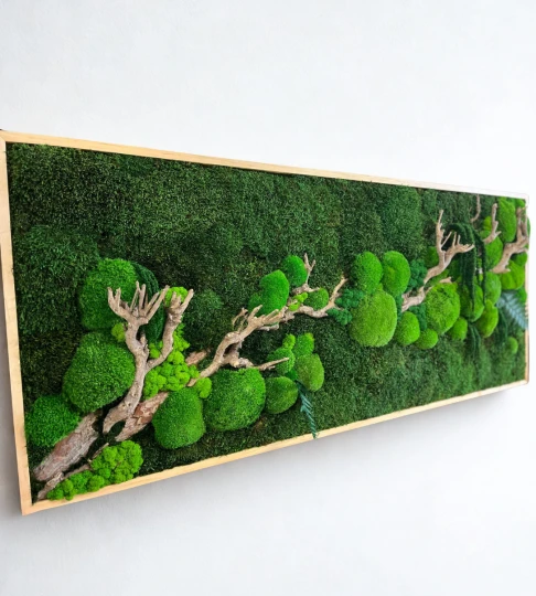 Obraz z mchu 140x60cm w jasnej, drewnianej ramie
